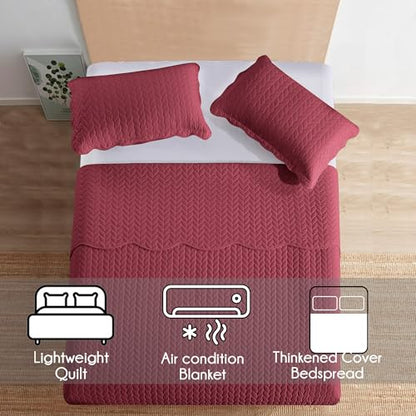 MOONLIGHT20015 Twin Quilt Bedding Set (68” x 86”) - Bulk Pack of 10 Wholesale for Hotels, Guest Bedroom & Airbnbs - Lightweight Microfiber Reversible Embossed Quilts Bedspreads (Burgundy) - color: Burgundy, size: Twin (10 Pack)