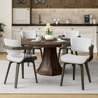 Dining Chairs with Armrest, Set of 2, Mid-Century Modern Kitchen Chair | with Wood Legs, Upholstered Fabric for Dining Room, Kitchen, Restaurant, Cafe, Grey - color: Grey