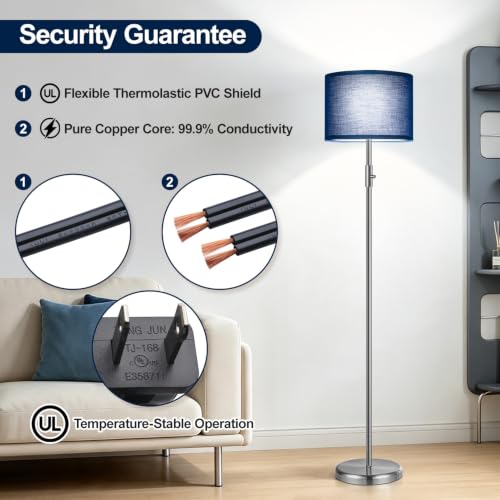 Floor Lamp Simple Design with Shade, Small Tall Lamps for Living Room Bedroom Office Dining Room Kitchen-Nickel - color: Nickel-Blue Shade
