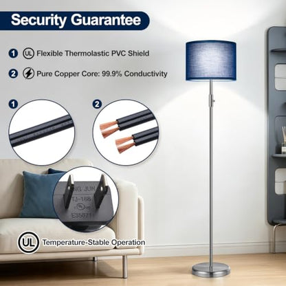 Floor Lamp Simple Design with Shade, Small Tall Lamps for Living Room Bedroom Office Dining Room Kitchen-Nickel - color: Nickel-Blue Shade