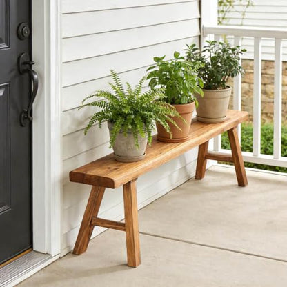 Narrow Entryway Bench Farmhouse Wood End of Bed Bench 20" 32" 39" 47" 55" 63" 71" 79" Sturdy Stable Skinny Long Benchs for Bedroom Hallway Dining Room Porch Easy to Assemble Natural Finish(63") - size: 63"