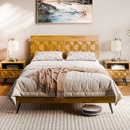 Bme Georgina Queen Bedframe, Geometric Headboard, Mid Century, Teak Brown - color: Teak Brown, size: Queen, style: Bed Frames