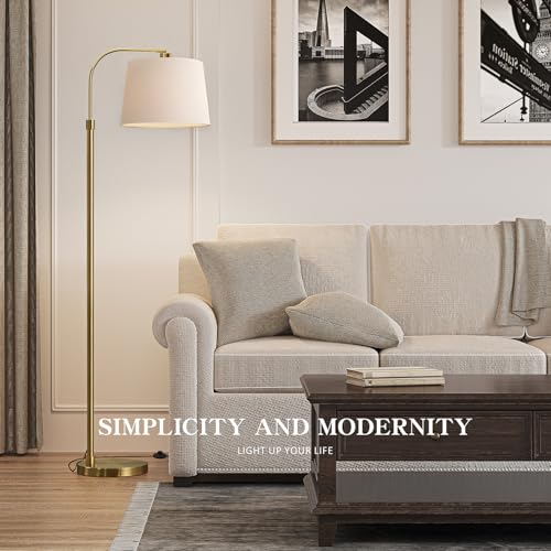 62" Arc Floor Lamp for Living Rooms, Gold Tall Standing Lamps with Remote and Stepless Dimmable Bulb, Modern Reading Light for Bedrooms Corner Nursery Kid Office (Bulb Included) - color: Brass Gold