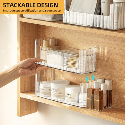 PAVSTINE 2-Tier Stackable Medicine Cabinet Organizer, Narrow Bathroom Makeup Organizer with Lipstick Holders & Cotton Swab Cases, Clear Countertop Shelf for Mirror Cabinet and Vanity - size: 2-Tier-Clear