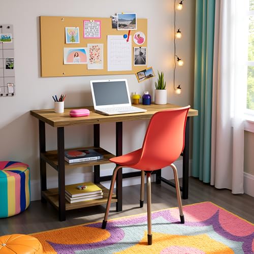 Alaterre Furniture Pomona Industrial Study Desk, Natural, 48”x24”x30” | Writing Desk with Solid Pine Wood Top, 2 Open Shelves, Metal Frame, Floor Levelers, For Home Office, Bedroom, or Dorm - style: Desk with Shelves