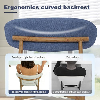 FREKEN Modern Upholstered Dining Chairs Set of 2, Mid-Century Metal Frame with Wood Grain, Linen Fabric Side Chair for Kitchen Dining Room, 350lbs Capacity, Blue - color: Blue - Wood Grain Legs, size: Set of 2