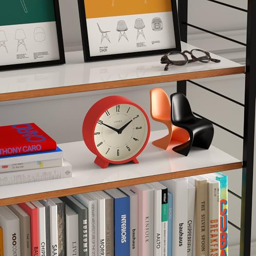 JONES CLOCKS® Venus Desk Clock | Modern Round Design | Red | Stylish Retro Look for Shelf, Table, Mantel or Bedside - color: Engine Red