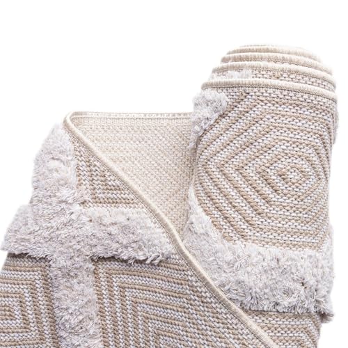 Rugs.com - Sabrina Soto Casa Rug – 4' 5 x 6' Beige Textured Cotton Rug – Modern Geometric Design for Living Rooms and Offices - color: Beige, size: 4'5" x 6' (Rectangular)