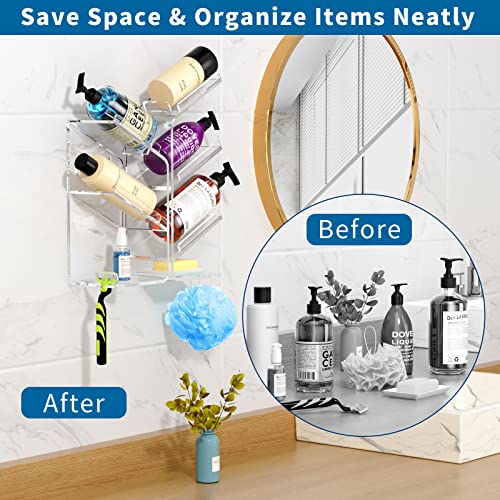 AITEE Acrylic Bathroom Organizer Caddy Shampoo Holder Combination Shelf | No drilling, wall mounted, combination inclined shelf, for bathroom, acrylic, rustproof, for bathroom toiletries - style: Upgraded Shelf