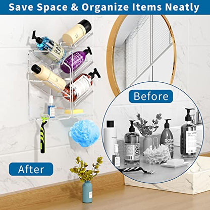 AITEE Acrylic Bathroom Organizer Caddy Shampoo Holder Combination Shelf | No drilling, wall mounted, combination inclined shelf, for bathroom, acrylic, rustproof, for bathroom toiletries - style: Upgraded Shelf