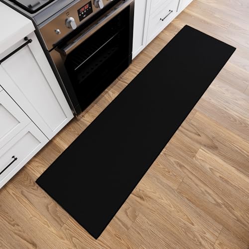 Ottomanson 2x9 Rug Runners for Hallways – Non-Slip Kitchen Rugs | Black Solid Indoor Entryway Rug – Ultra-Thin Floor Mat for Bathroom Laundry Room – Bedroom Carpet, 22.5" x 9' - color: Solid Black, size: 1'10" x 9' (22.5" Wide)