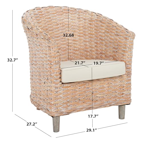 Safavieh Home Omni 18-inch Natural White Wash Rattan Barrel Chair - color: Natural White Wash / White