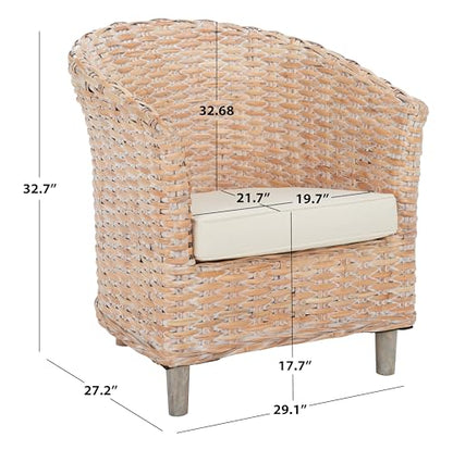Safavieh Home Omni 18-inch Natural White Wash Rattan Barrel Chair - color: Natural White Wash / White