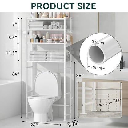 GloTika 4-Tier Over The Toilet Storage Shelves, White | 200lb Total Capacity, Metal Bathroom Organizer with 36" Clearance, Includes Paper Holder & 4 Hooks, Suit for Small Space - color: A-white
