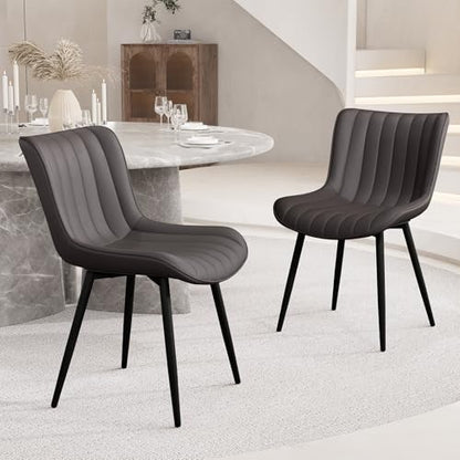 YOUNUOKE Mid-Century Modern Dining Chairs Set of 2, Dark Brown PU Leather | Faux leather upholstery with black metal legs. Fits dining room, kitchen, and guest reception. Easy to clean. Armless design - color: Dark Brown