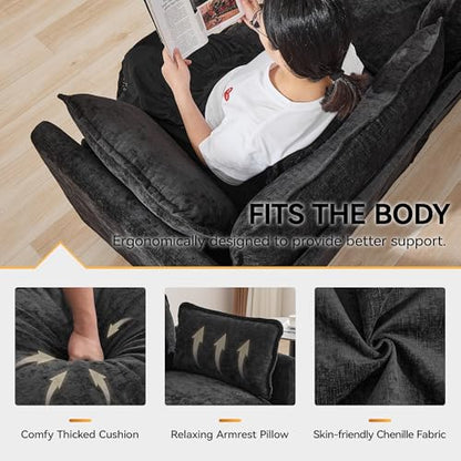 113'' V Shaped Cloud Sectional Sofa, Oversized Deep Seat Couches for Living Room, Chenille Comfy Upholstered Modular Sectional Sofa Couch, Dark Grey - color: Dark Grey, size: 113'' V Shape