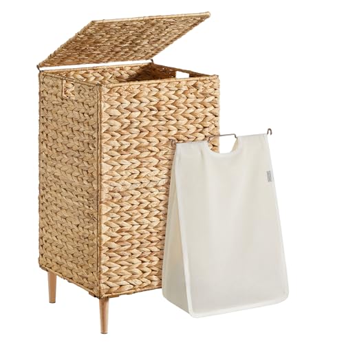 SONGMICS Laundry Hamper With Lid, 95 L Wicker Handwoven Water Hyacinth | Wicker Laundry Basket , Natural Material, Removable Machine Washable Liners, Natural ELIOTT Collection ULCB201Y01 - color: Natural, size: 95 L (Handwoven）