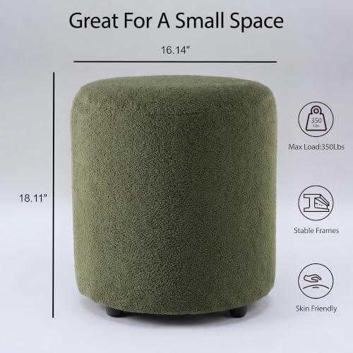 Modern Round Vanity Stool, Small Ottoman, Cute Fabric Foot Stool, Teddy Fleece Footrest, Upholstered Vanity Chair, Stool for Makeup, Bedroom, Living Room (2, Round-Dark Green) - color: Round-dark Green