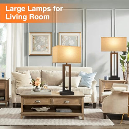 Seealle 26.3in Big Bedroom Table Lamps Set of 2 -Touch Control, 3 Way Dimmable, USB C+A Charging, LED Bulbs, Easy Assembly - color: A. Beige&Black, size: Extra Large(26in)