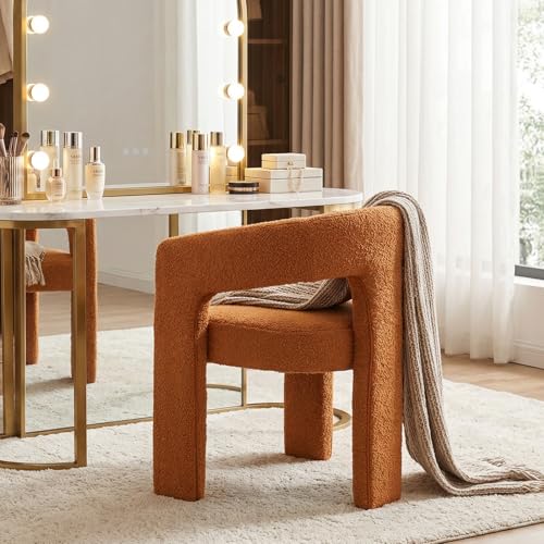HNY Modern Sherpa Barrel Single Dining Chair, Orange | Upholstered Accent Armchair With 18.5" Wide Seat No Assembly Required For Living Room Bedroom Vanity Small Spaces - color: Orange Sherpa