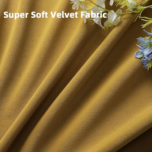 Joydeco Brown Velvet Curtains 63 inch Length 2 Panels, Luxury Blackout Rod Pocket Thermal Insulated Window Curtains, Super Soft Room Darkening Drapes for Living Dining Room Bedroom,W52 x L63 inches - color: Rod Pocket | Golden Brown, size: 52"W x 63"L (Pa