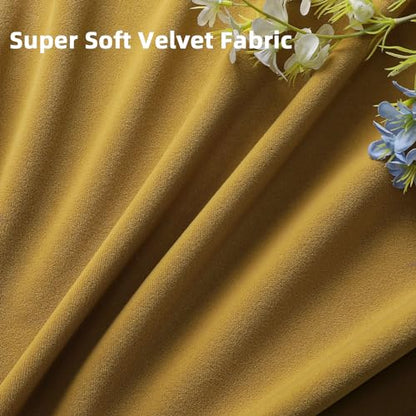 Joydeco Brown Velvet Curtains 63 inch Length 2 Panels, Luxury Blackout Rod Pocket Thermal Insulated Window Curtains, Super Soft Room Darkening Drapes for Living Dining Room Bedroom,W52 x L63 inches - color: Rod Pocket | Golden Brown, size: 52"W x 63"L (Pa