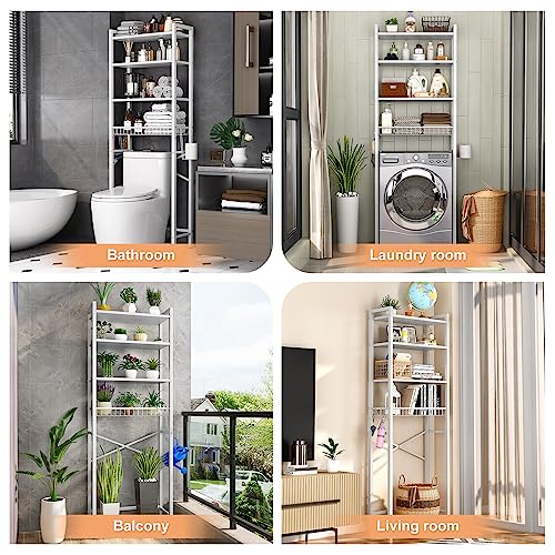Kalrin Over-The-Toilet Storage Rack, 4-Tier Bathroom Organizer Shelf Over Toilet with Adjustable Shelf and Basket, Freestanding Space Saver Bathroom Shelves Above Toilet for Room (Pure White) - color: Pure White