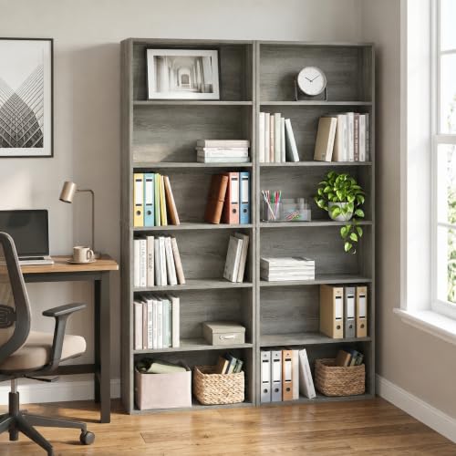 Furinno Jaya Book Shelf Set of 2, 6-Tier Bookshelf, Bookcase, 9.5 x 24.6 x 71, for Home Office, Living Room, French Oak - color: French Oak, size: Set of 2, 6-Tier