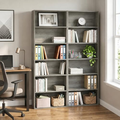 Furinno Jaya Book Shelf Set of 2, 6-Tier Bookshelf, Bookcase, 9.5 x 24.6 x 71, for Home Office, Living Room, French Oak - color: French Oak, size: Set of 2, 6-Tier