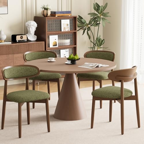 Wooden Dining Chairs Set of 4, Modern Fabric Upholstered Dining Room Chair, Kitchen Side Chairs, Farmhouse Dinner Chair with Curved Back for Kitchen, Green - color: Green, size: Set of 4