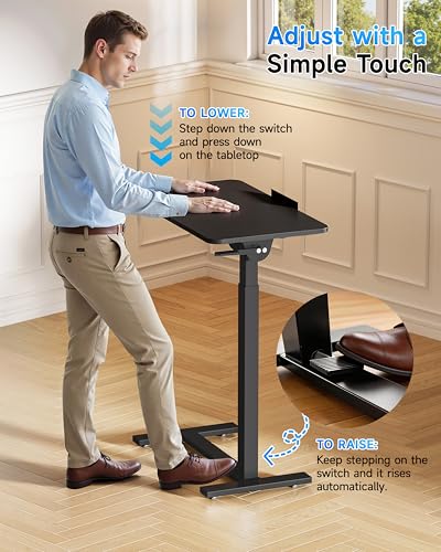 BIZUM Mobile Standing Desk Laptop Desk Pneumatic with Wheels 180° Tilt Top Hospital Bed Table Portable Rolling Cart Foldable Bedside Table for Hospital&Home Use, Black - color: Black