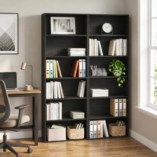 Furinno Jaya Book Shelf Set of 2, 6-Tier Bookshelf, Bookcase, 9.5 x 24.6 x 71, for Home Office, Living Room, Espresso - color: Espresso, size: Set of 2, 6-Tier