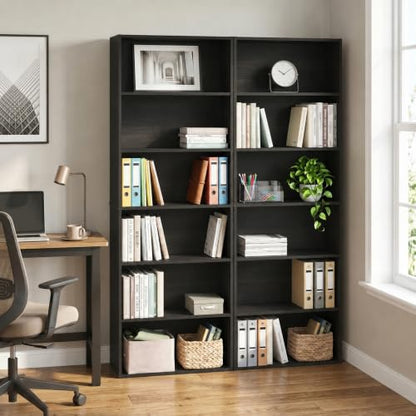Furinno Jaya Book Shelf Set of 2, 6-Tier Bookshelf, Bookcase, 9.5 x 24.6 x 71, for Home Office, Living Room, Espresso - color: Espresso, size: Set of 2, 6-Tier
