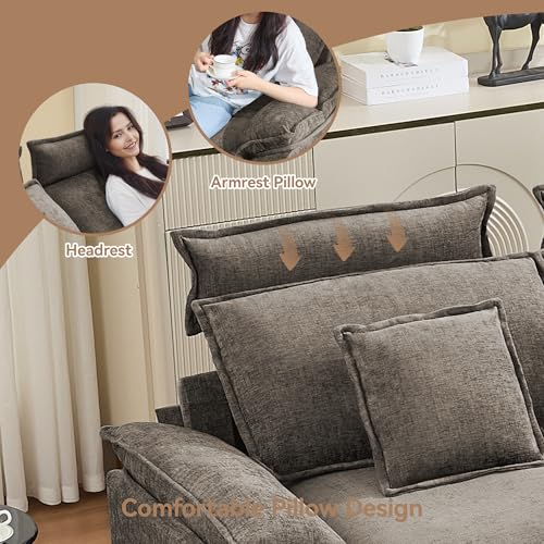 46''Cloud Oversized Sofa Chair with Detachable Headrest, Upholstered Comfy Arm Accent Chair with Ottoman,Modern Chenille Reading Lounge Armchair for Living Room,Bedroom, Brown - color: Brown, size: Oversized Chair with Ottoman