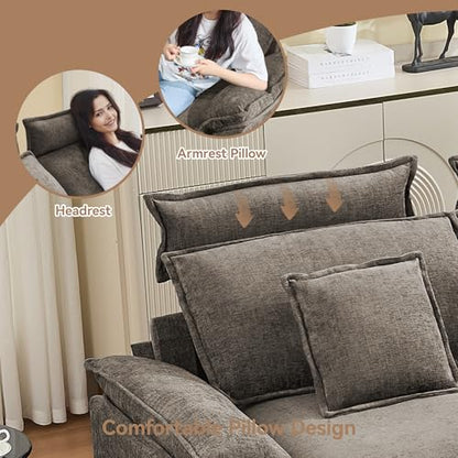 46''Cloud Oversized Sofa Chair with Detachable Headrest, Upholstered Comfy Arm Accent Chair with Ottoman,Modern Chenille Reading Lounge Armchair for Living Room,Bedroom, Brown - color: Brown, size: Oversized Chair with Ottoman