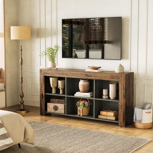 LITTLE TREE TV Stand with Storage, 63-Inch Entertainment Center with Shelves, Modern Media Console for Television up to 65" for Living Room, Bedroom, Brown + Dark Gray - color: Brown + Dark Gray