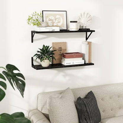 Dreamland Wall Mounted Floating Shelves Set of 2, 30x8, Black | Engineered Wood, Visible Bracket, Large Storage, Hold Up to 50lbs, Living Room, Bathroom, Bedroom, Kitchen - color: Black, size: 30"W x 8"D