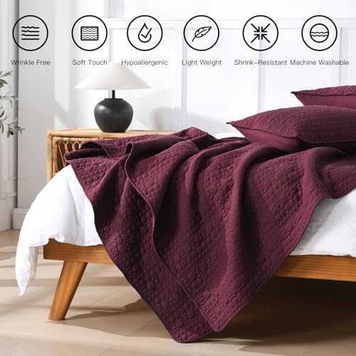 HORIMOTE HOME Burgundy Quilt Set Twin Size, Lightweight Soft Pre-Washed Microfiber Classic Circle Pattern Bedspread Coverlet, 2 Pieces Quilt Bedding Set with Pillow Shams for All Season, 68x86 inches - color: Burgundy, size: Twin