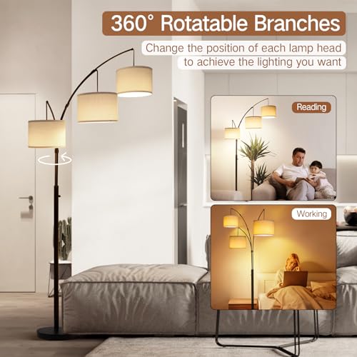 OUTON Wood Tripod Floor Lamp with Shelves and Arc Led Floor Lamp
