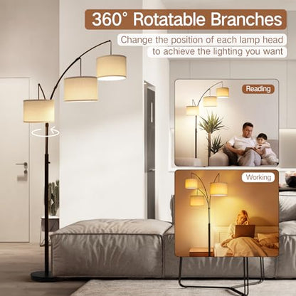 OUTON Wood Tripod Floor Lamp with Shelves and Arc Led Floor Lamp