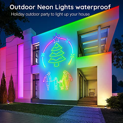 32.8Ft Neon Rope Lights,Flexible Led Rope Lights Control with App/Remote,Multiple Modes RopeLights,IP65 Outdoor RGB Led Neon Lights NonWater Resistant,Music Sync Gaming Led NeonLight Strip - size: 32.8FT