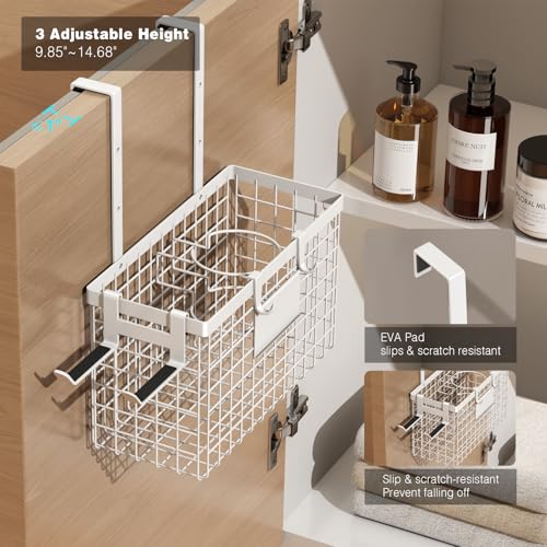 Voldra Hair Dryer Holder Cabinet Door, Adhesive Hair Tool Organizer Wall Mount Adjustable Height Blow Dryer Holder Under Sink/Countertop for Flat Curling Iron, Hair Brush and Straightener (1, White) - color: White