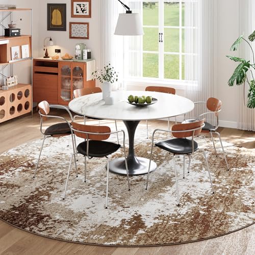 Brown Round Rugs 6ft Washable Circle Area Rug for Entryway Kitchen, Non Slip Soft Low Pile Stain Resistant, Boho Circular Carpet for Living Room Bedroom Dorm Dining Room Table, Abstract Coffee - color: Brown, size: 6' (Round)