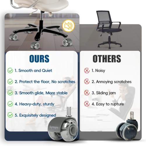 Office Chair Wheels 2" Desk Chair Caster Wheels Smooth Roller Style Quiet for Carpet and Hardwood Floors Universal Fit 11x22 mm Set of 5 Light Grey - color: Light Grey-2 Inch