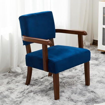 Velvet Accent Chairs Set of 2, 2 Solid Wood Armchairs with Table | Upholstered Living Room Chair, Comfy Reading Chair for Bedroom, Waiting Room, Home Office, Easy Assembly, Blue - color: Velvet Blue, size: Set of 2 with table
