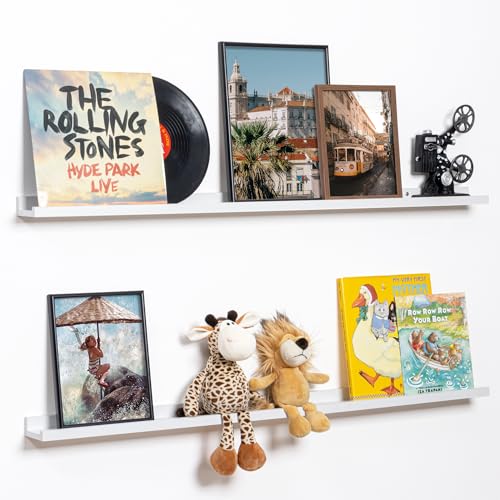 Fun Memories Picture Ledge Shelf, 48 Inch Floating Shelves Set of 2, Large Nursery Book Shelves for Toys Storage, Kids Bookshelf Wall Mounted for Wall Decor Books Photo Frames, White - color: White, size: 48in
