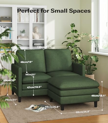 Welzona 3-Layers Cloud L Shaped Couch, 51" Teddy Sofa and Loveseat Set | Comfy Teddy Fabric, Washable Covers, Tool-Free Setup, All-wood Cloud Couches for Living Room, Bedroom, Small Spaces, Green - color: Green, size: cloud loveseat & ottoman