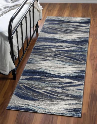 Keen Home Design Runner Rugs - 32"x91" Non-Shedding, Thick Pile Abstract Rugs for Kitchen, Living Room, Bedroom, Dining Room, Entryway - Size: 2'8" x 7'7", Skrik Navy - color: Skrik Navy, size: 2'8" x 7'7" (Runner)