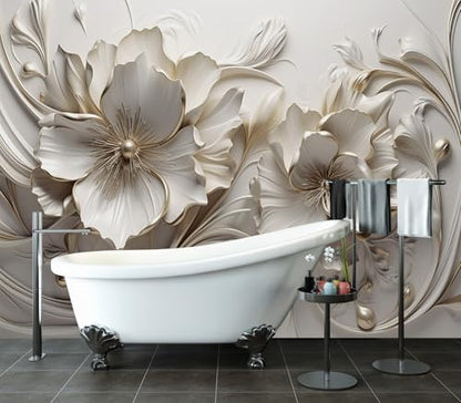 XMPMBM-Peel and Stick 3D Embossed Flowers Wallpaper Beige Floral wall Mural | Thick and tear-resistant,Will not be damaged during repositioning,Living Room Bathroom,Bedroom wallpaper.S-80"X58" - color: M11, size: 80"x58"