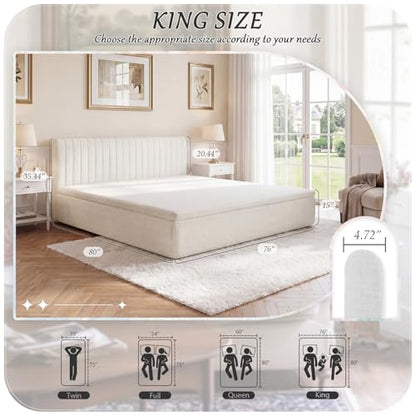King Compression Bed Boneless Bed Frame with Mattress and Headboard - color: Off White, size: King